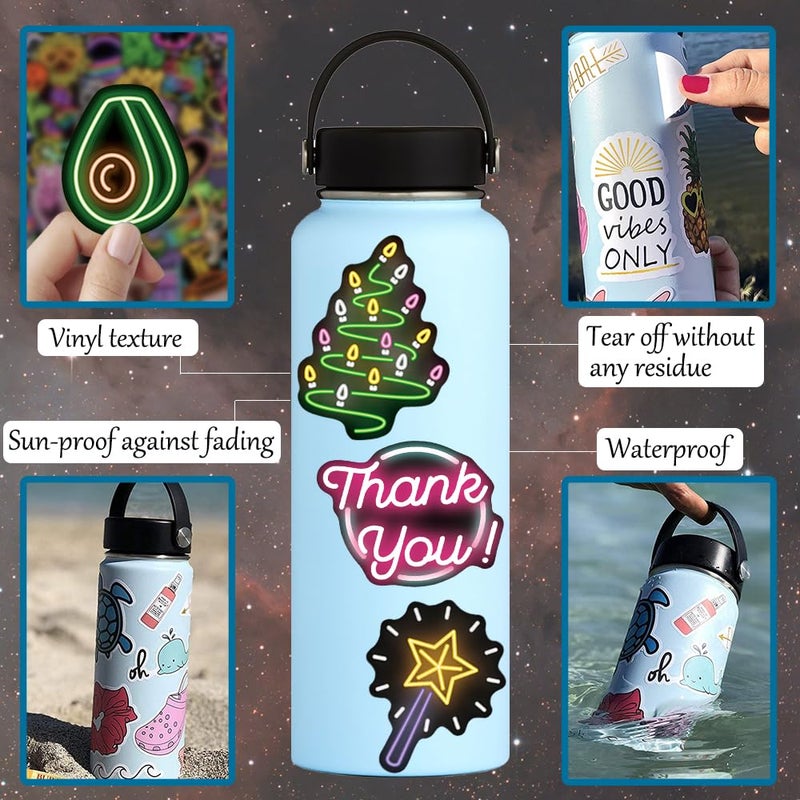 Jyu Daam 150 Pcs Cool Neon Sign Vinyl Stickers for Kids Teens Waterproof Water Bottle Stickers Pack for Laptop Phone Case Guitar Skateboard Helmet Bike Car Decals School Carnival Party Favors Supplies - Image 5